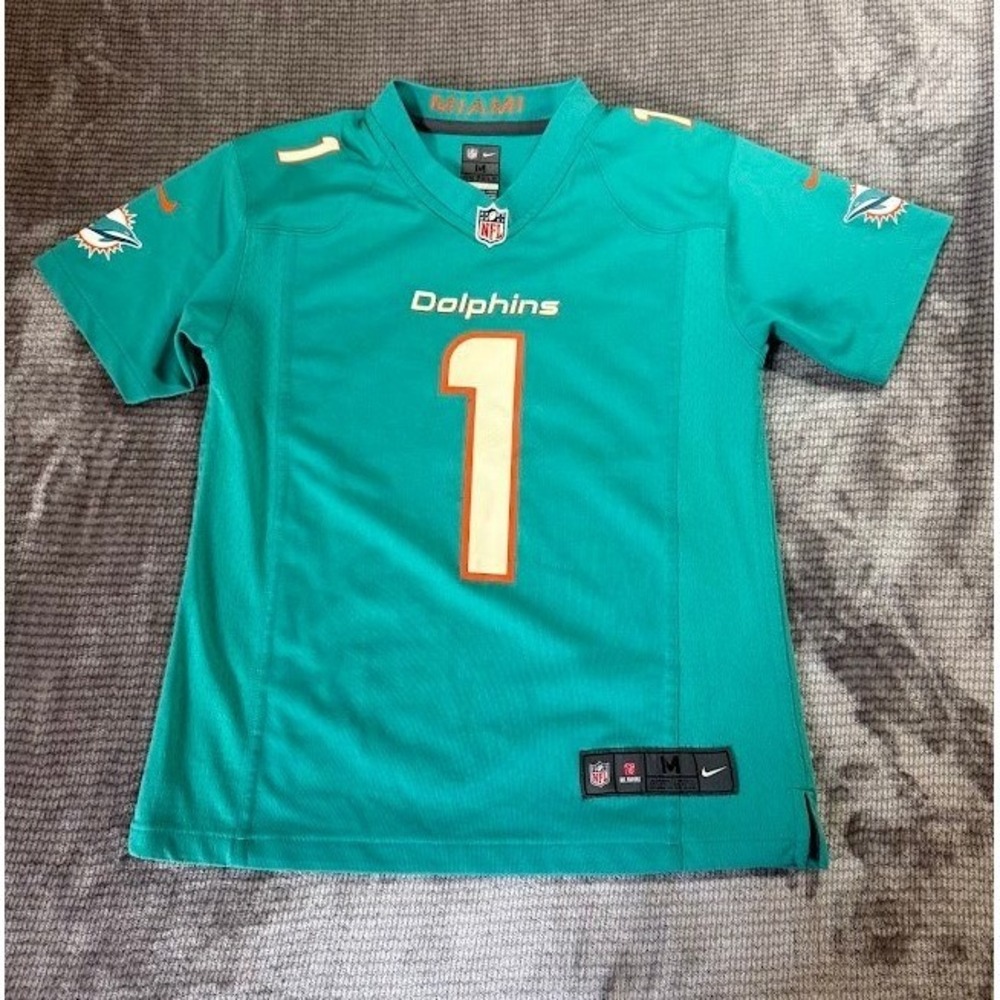 Nike Miami Dolphins Tua Tagovailoa 1 Jersey Kids Medium Blue Teal NFL Football